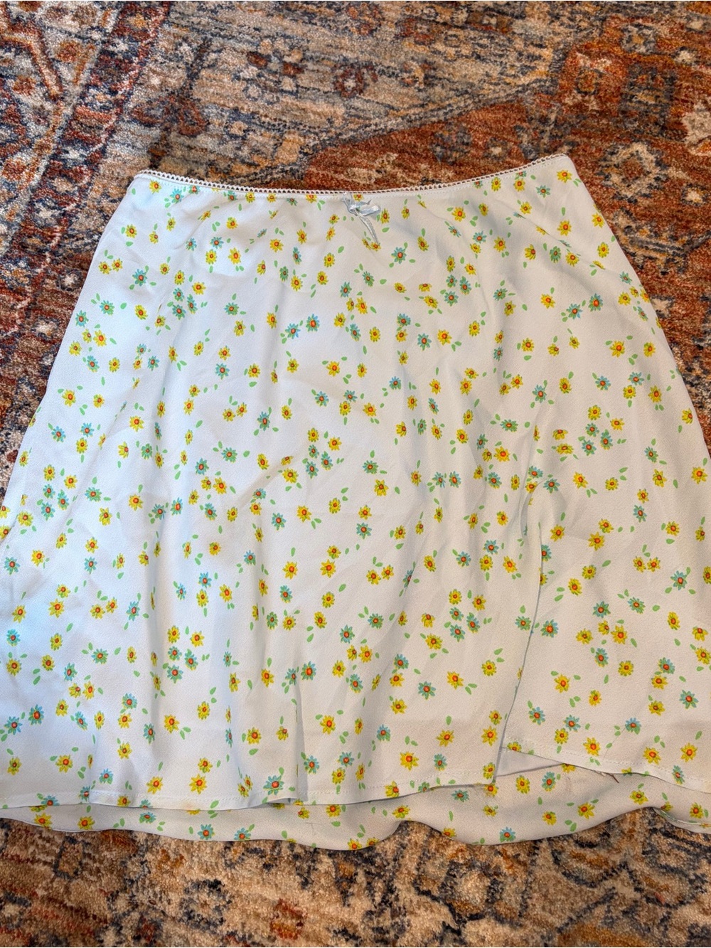 White Floral A-Line Skirt with Yellow Flowers